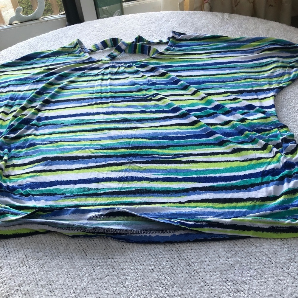 Multicoloured blue top by Reitmanns, size 1x, cross cross straps at back